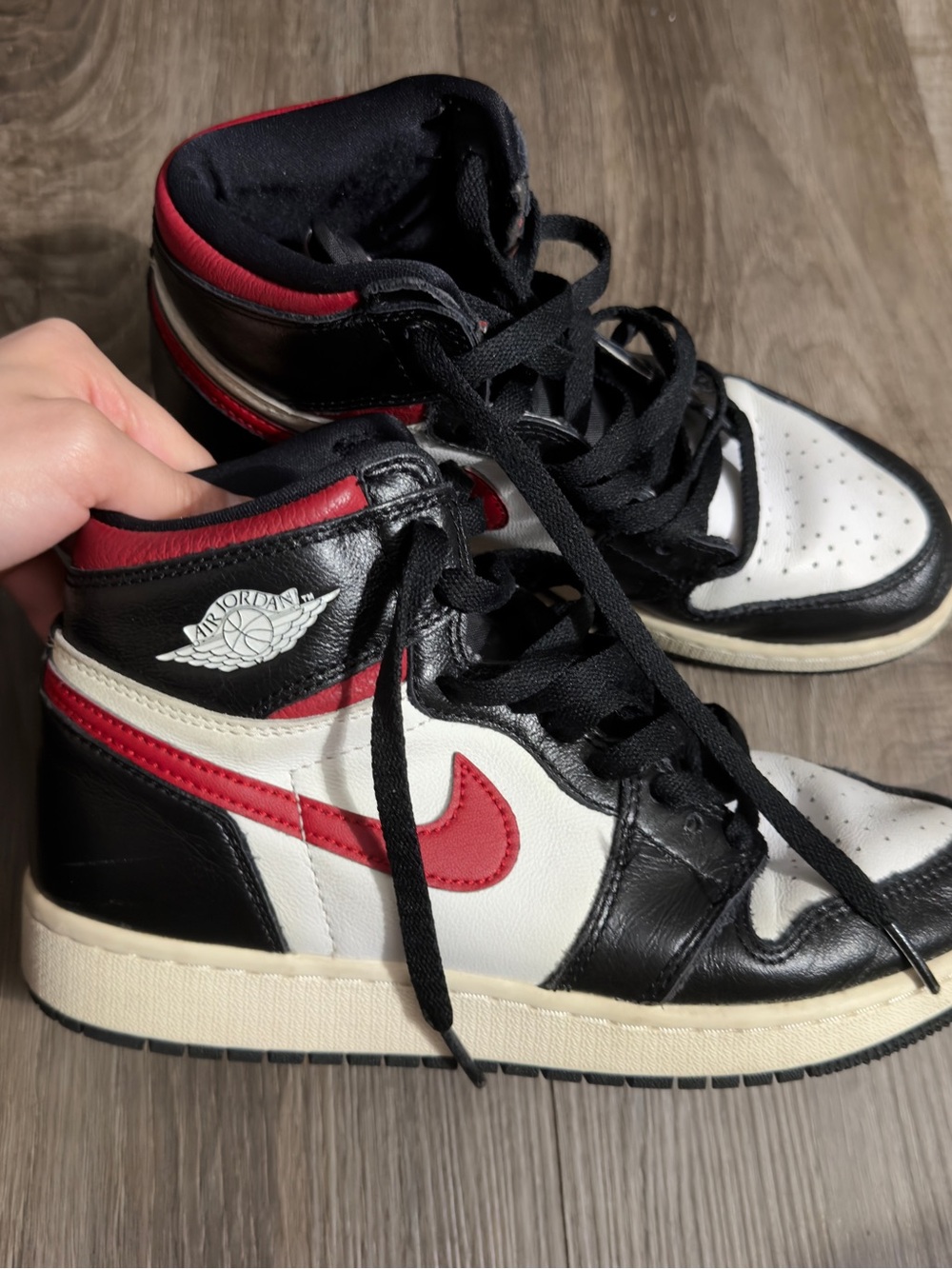 Jordan Women’s High-Top Sneakers in Black, White & Red